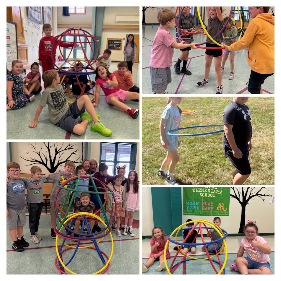 students building with hula hoops