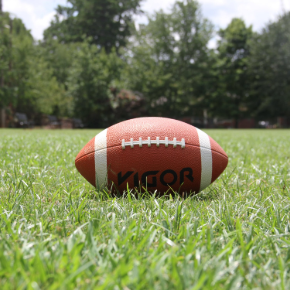 Football sitting on a field