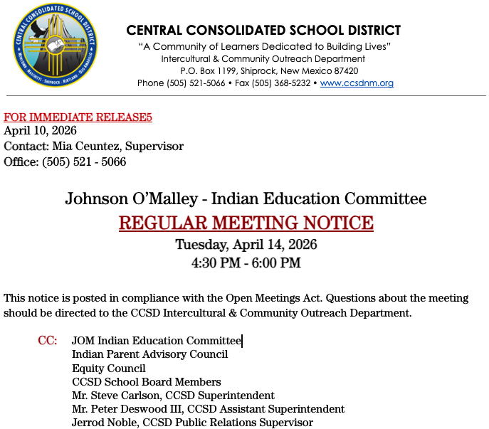 Press Release April 14, 2026 Meeting
