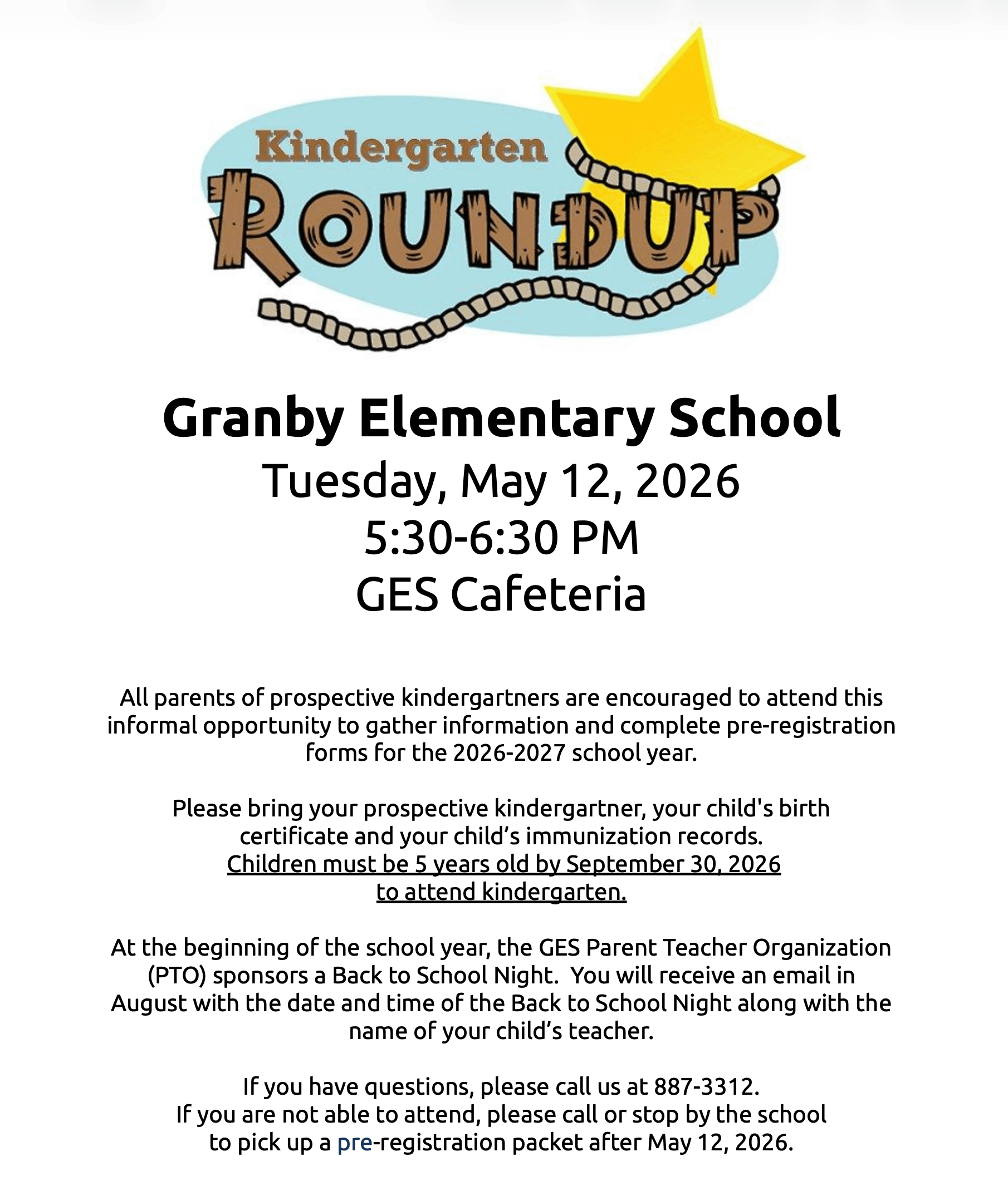 Kindergarten RoundUp 2026/27