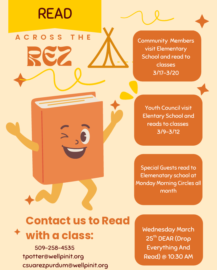 A list of read across the rez activities and contact info to visit the school and read