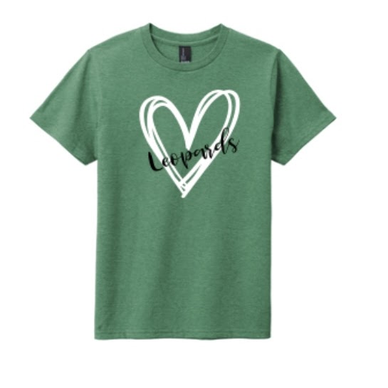 Ladd Lane Leopards shirt that has a heart with the word "Leopards" over it