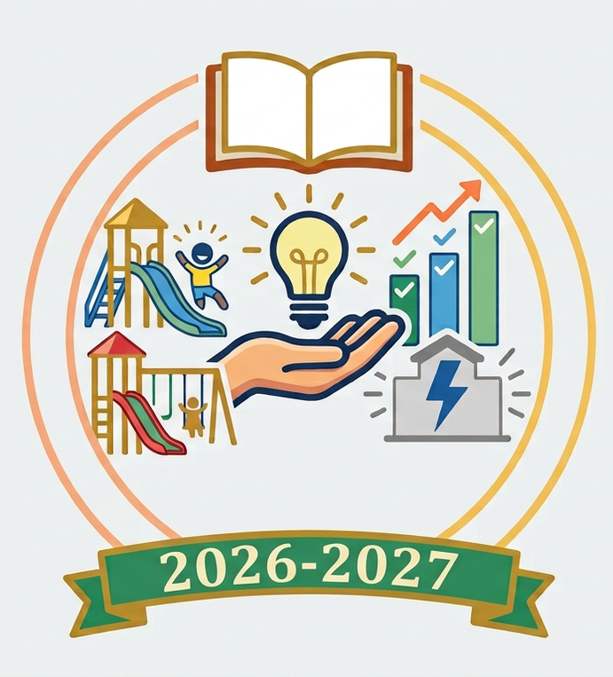 Hand holding lightbulb surrounded by educational imagery. banner at bottom that says "2026 - 2027"