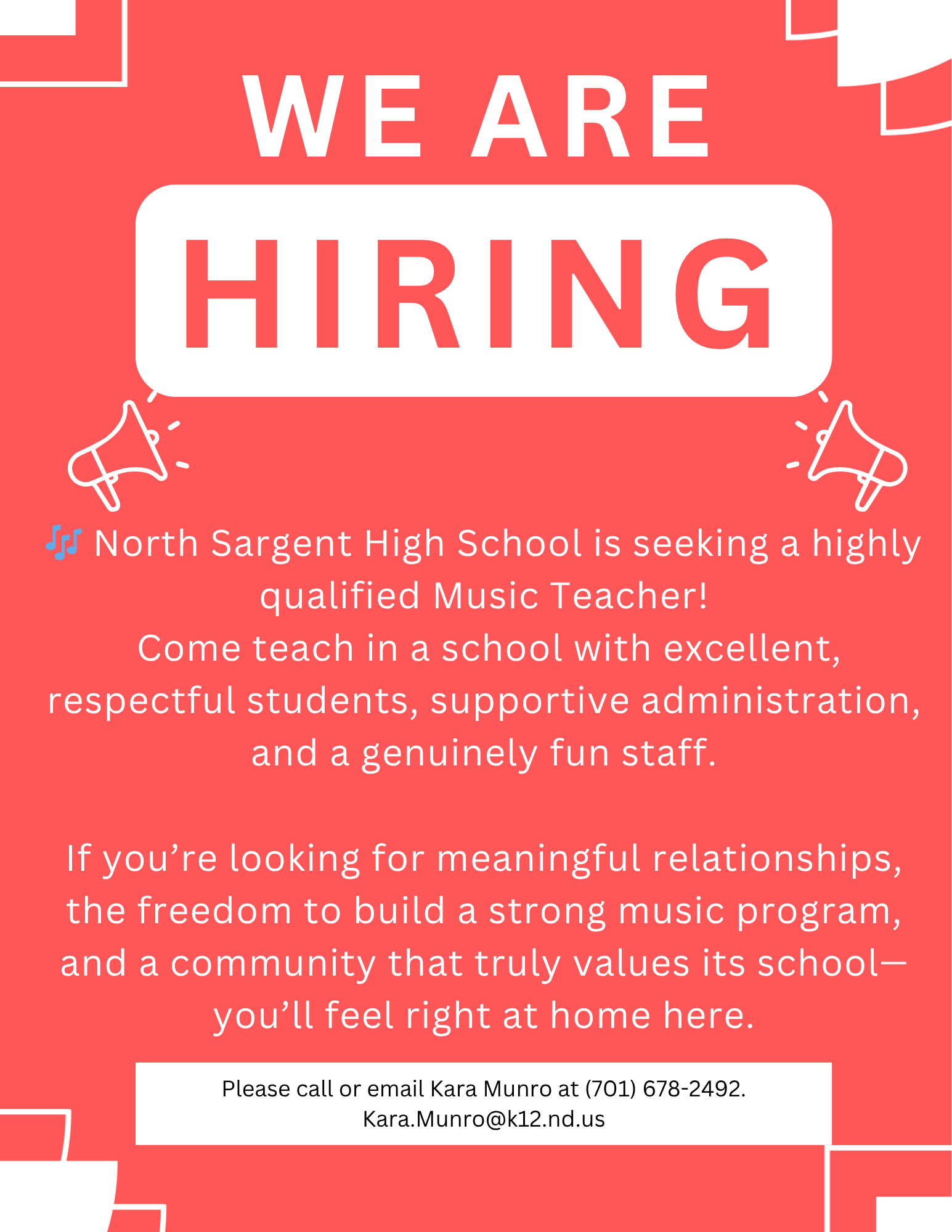 Music Teacher Position Open