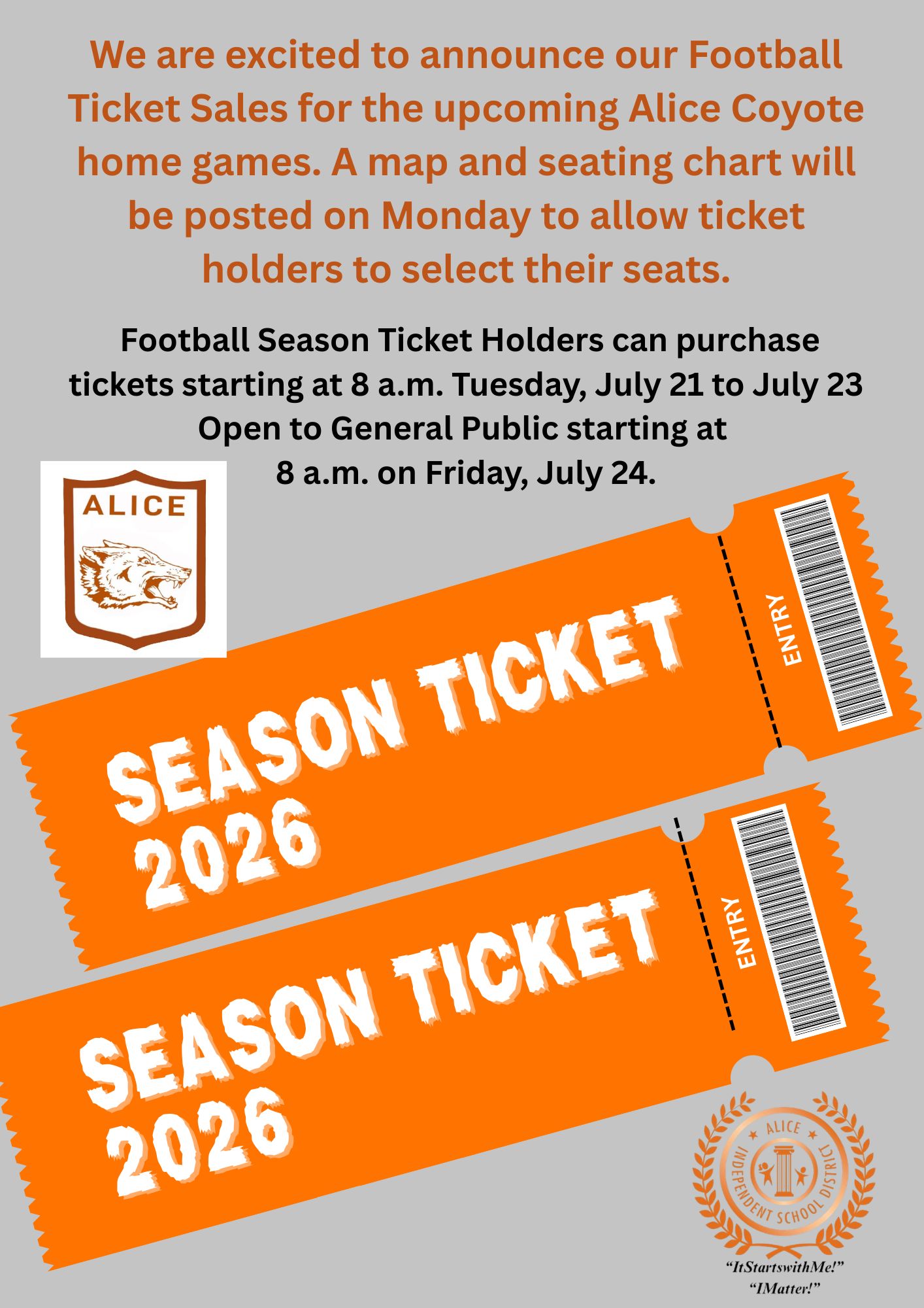 Season ticket holder can purchase tickets starting July 21st