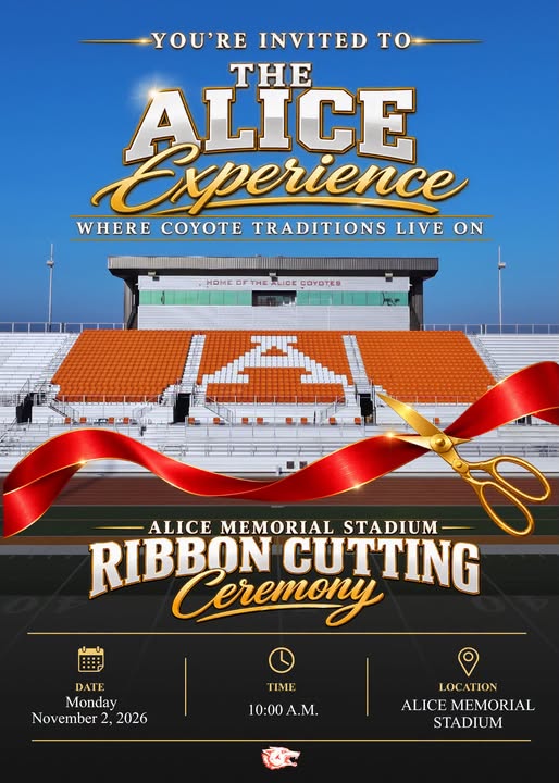 Invitation to Ribbon Cutting of Stadium on Monday, Nov. 2, 2026 at 10 a.m.