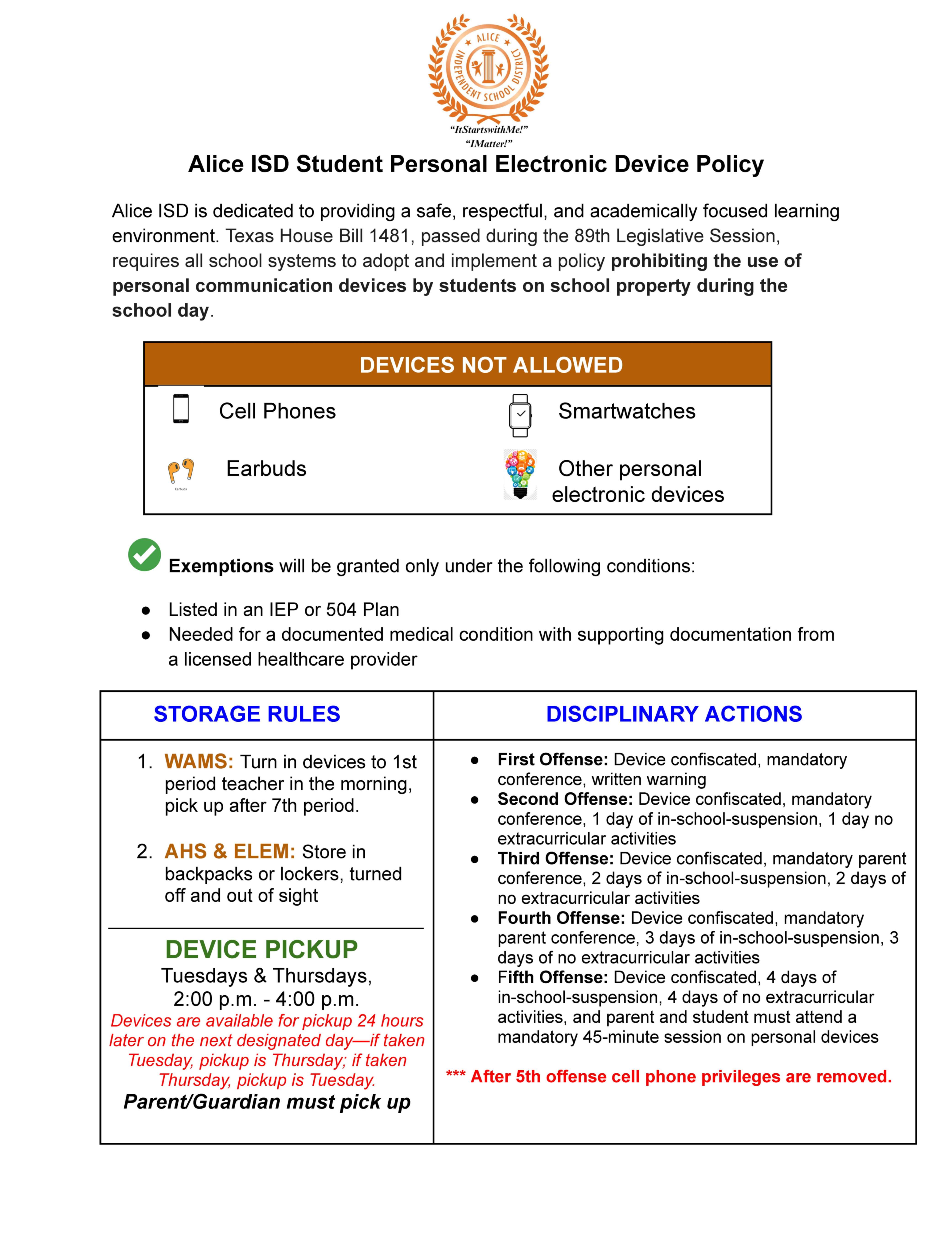 Student cell phone policy