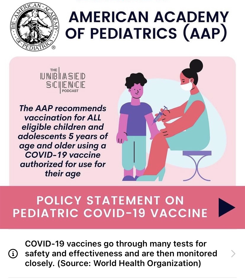 The AAP recommends vaccination for all eligible children and adolescents