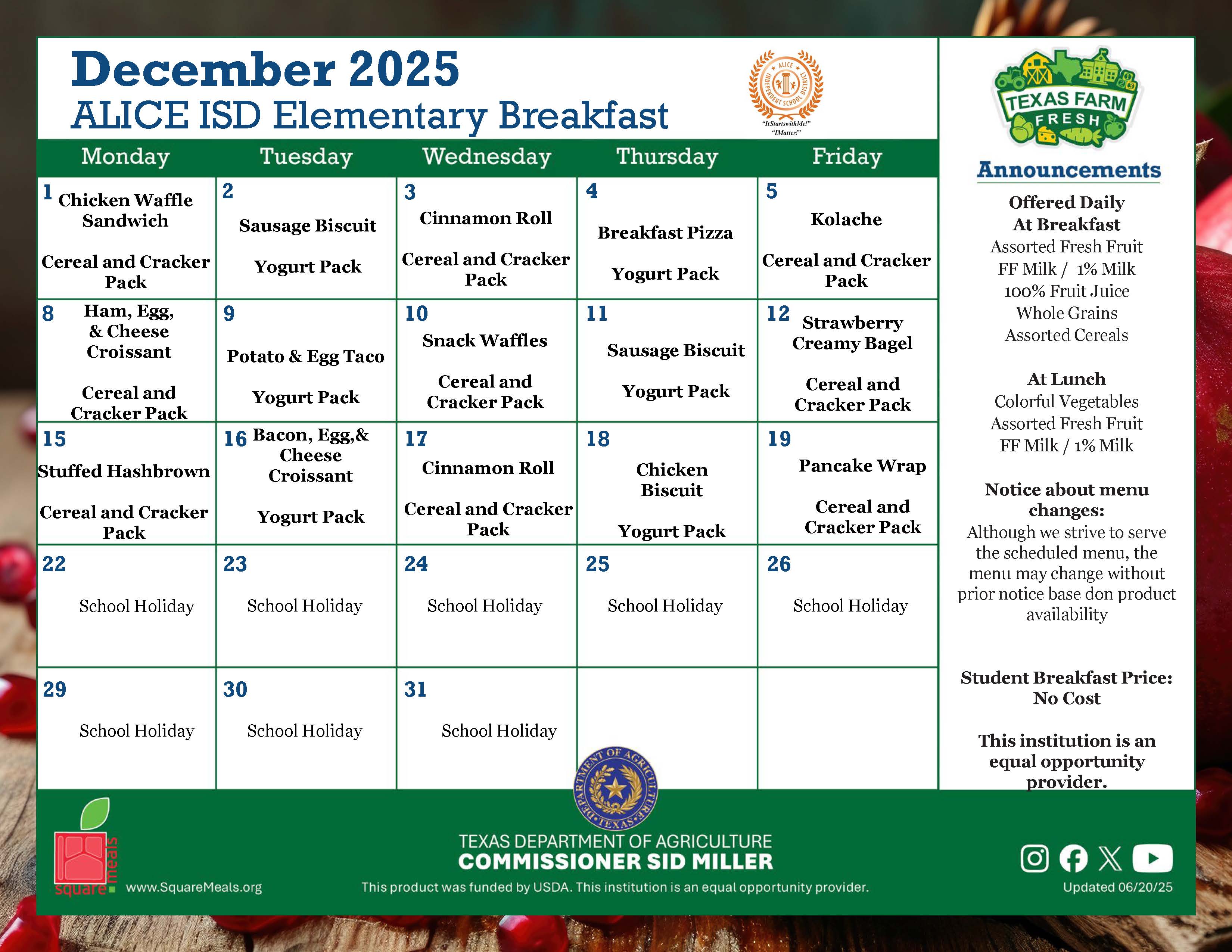 December Elementary Breakfast