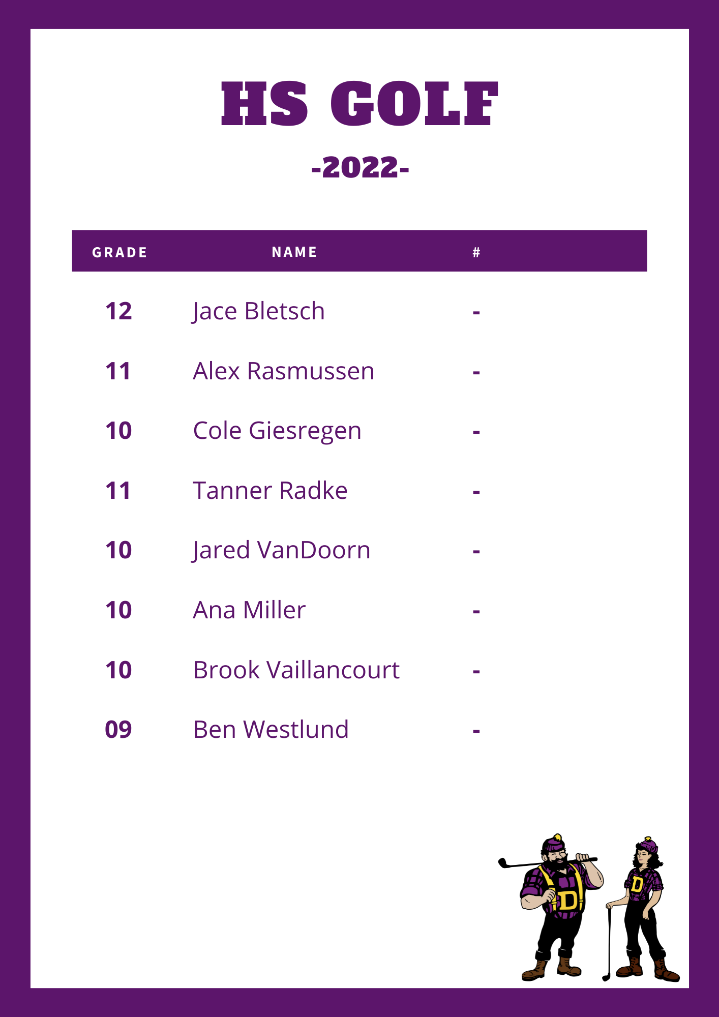 high school golf roster