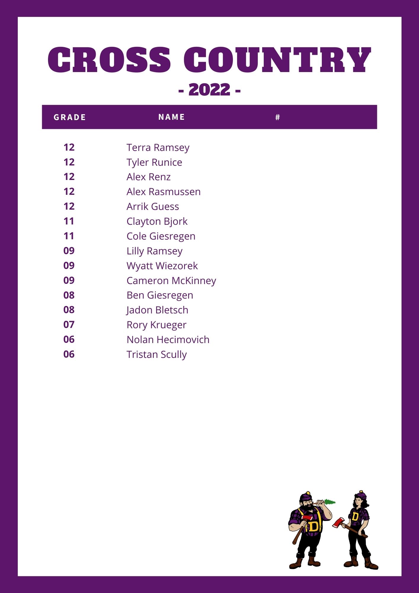 High School Cross Country Roster