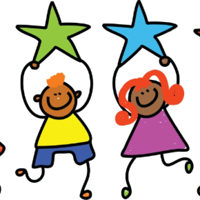 Cartoon of kids holding stars above their head