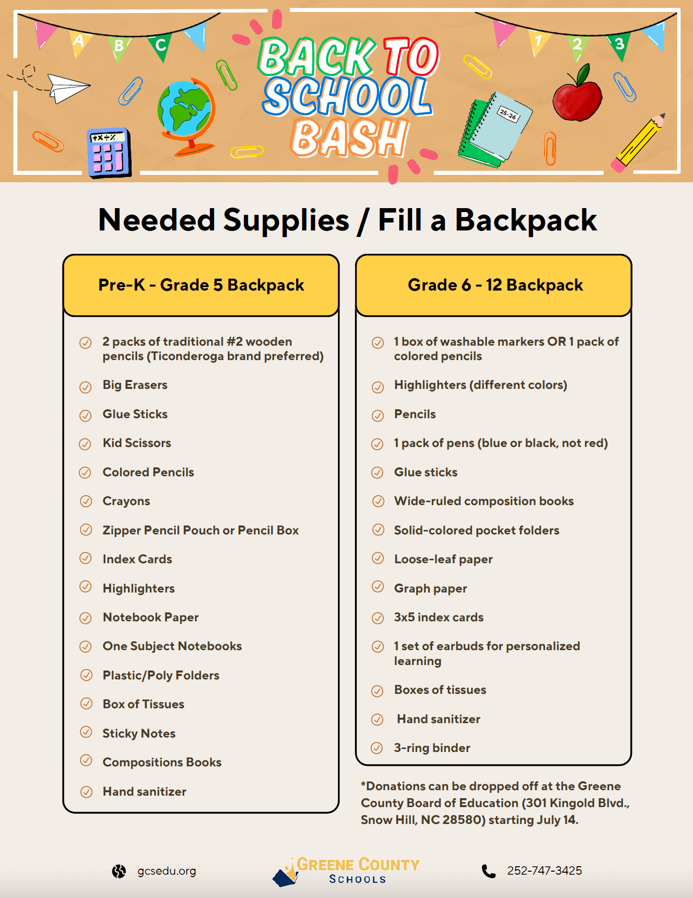 Needed Supplies / Fill a Backpack Flyer