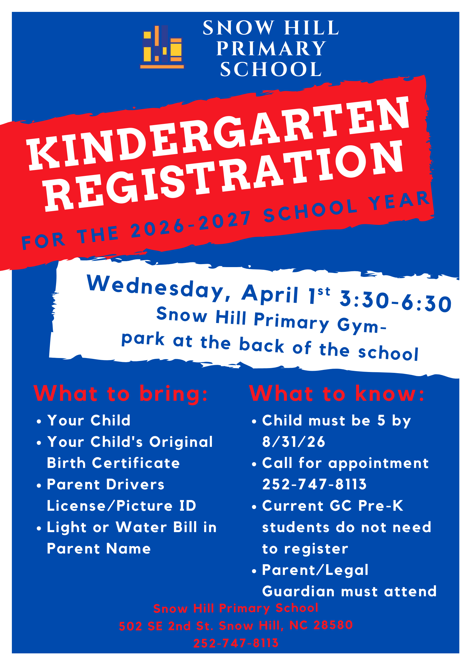 2026-2027 Kindergarten Registration Flyer