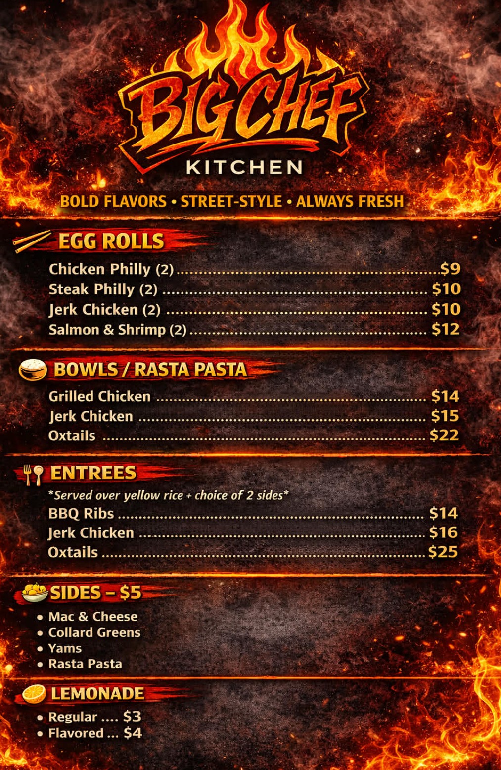 Big Chef Menu