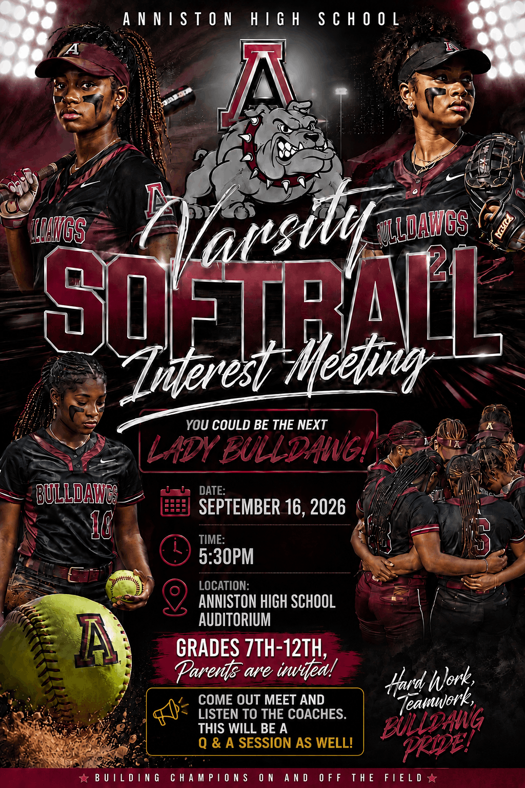Informational Flyer about Varsity Softball Tryouts