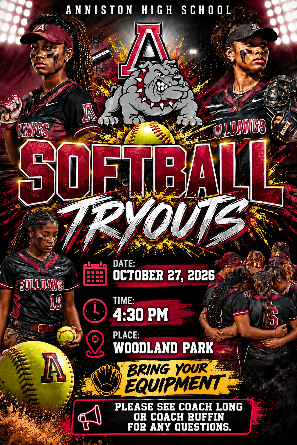 Informational Flyer about Softball Tryouts