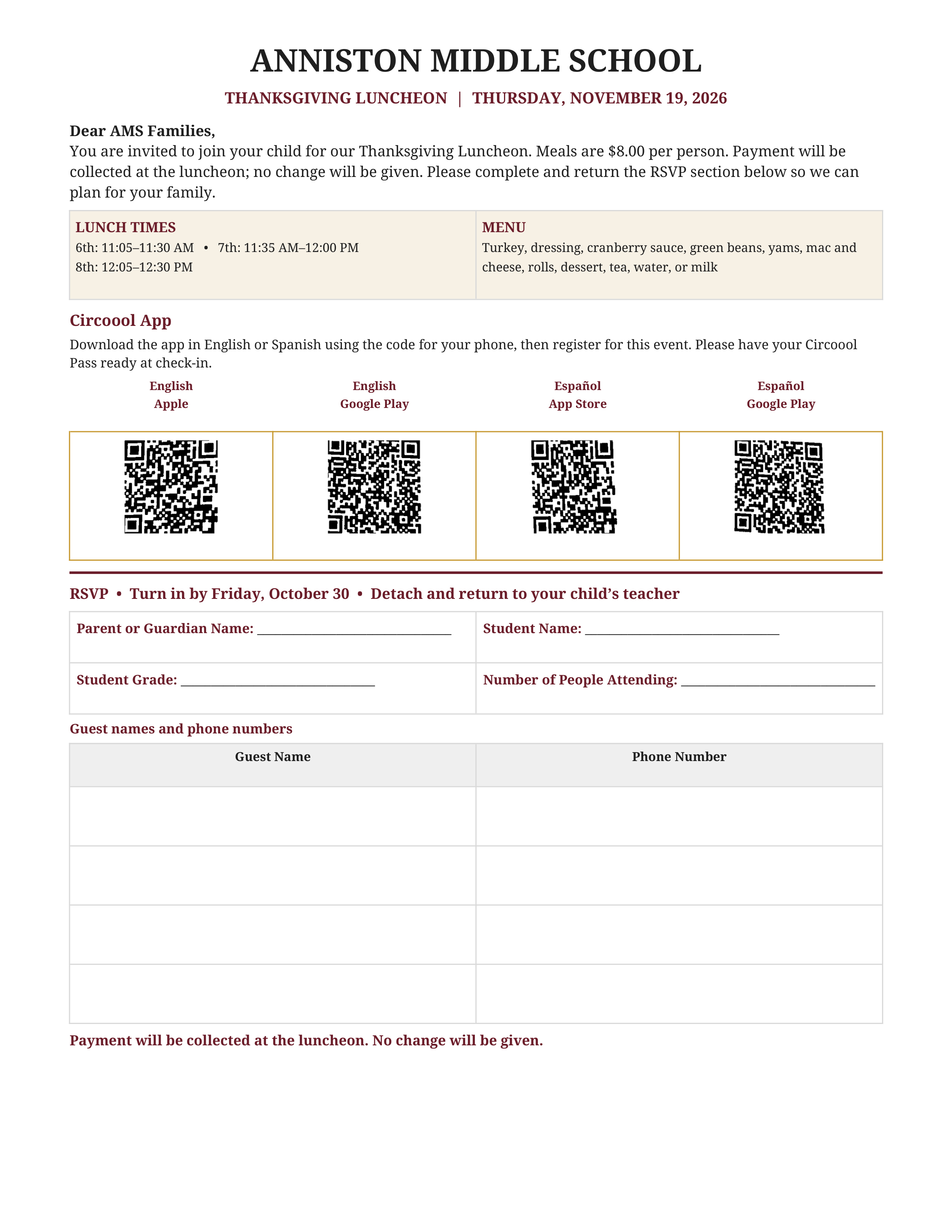 Registration Instructions for Circool and Thanksgiving Luncheon