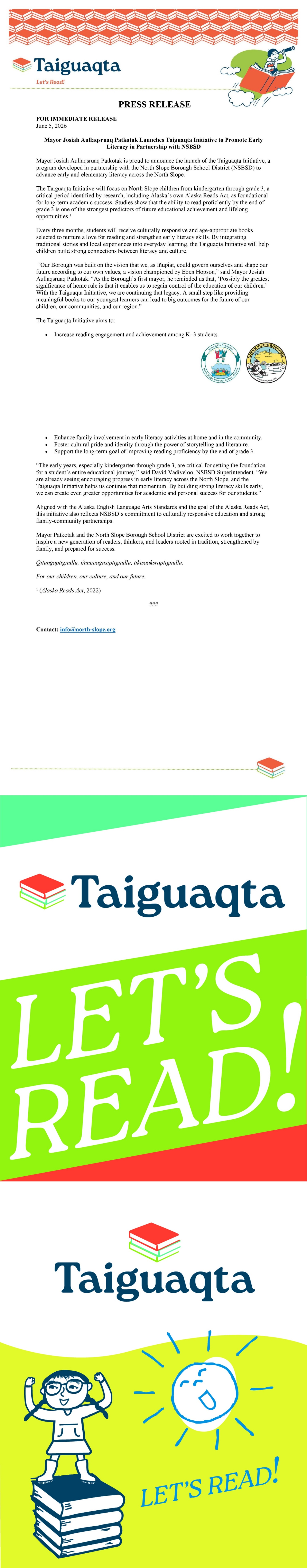 Mayor Josiah Aullaqsruaq Patkotak Launches Taiguaqta Initiative to Promote Early Literacy in Partnership with NSBSD