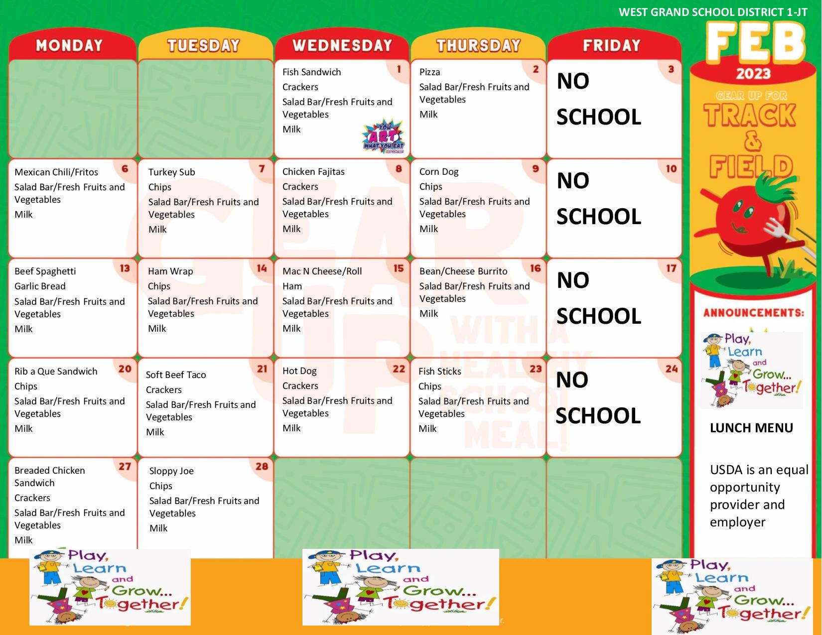 February 2023 Lunch Menu
