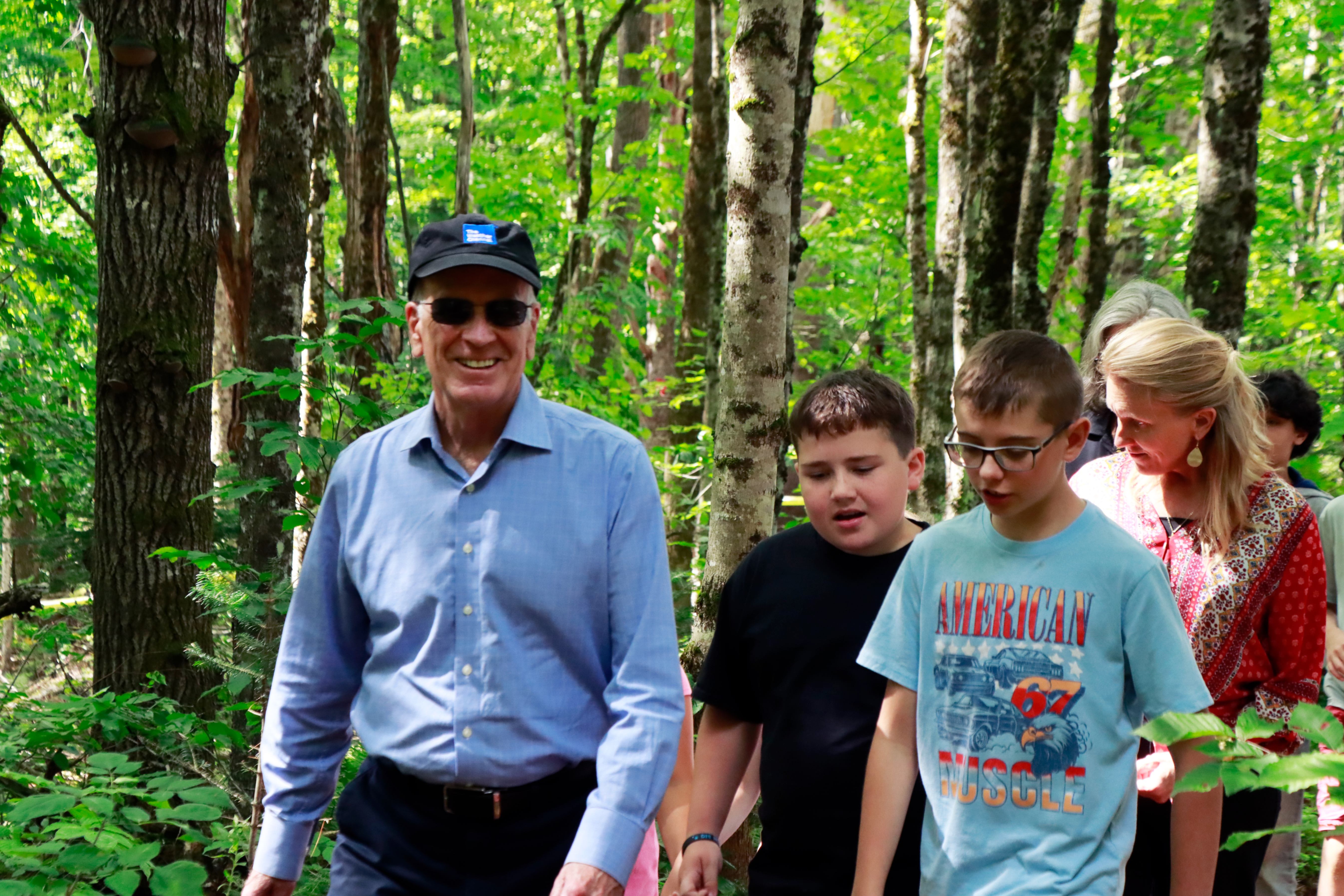 U.S. Senator Peter Welch Hikes the Study Hall Trail with Wolcott Elementary students