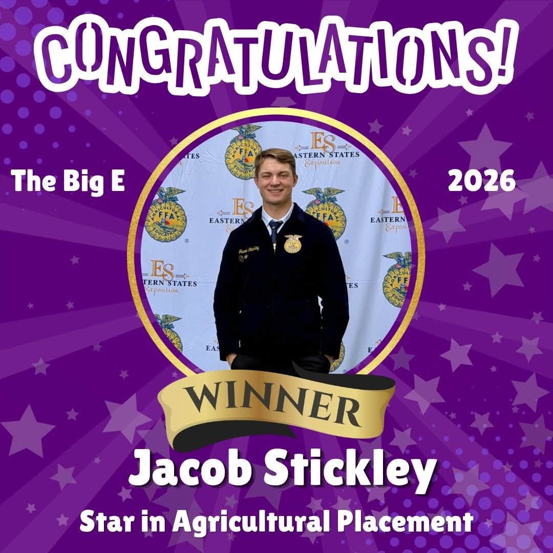 SHS FFA's Jacob Stickley named the FFA Eastern Region Star in Agricultural Placement at The Big E