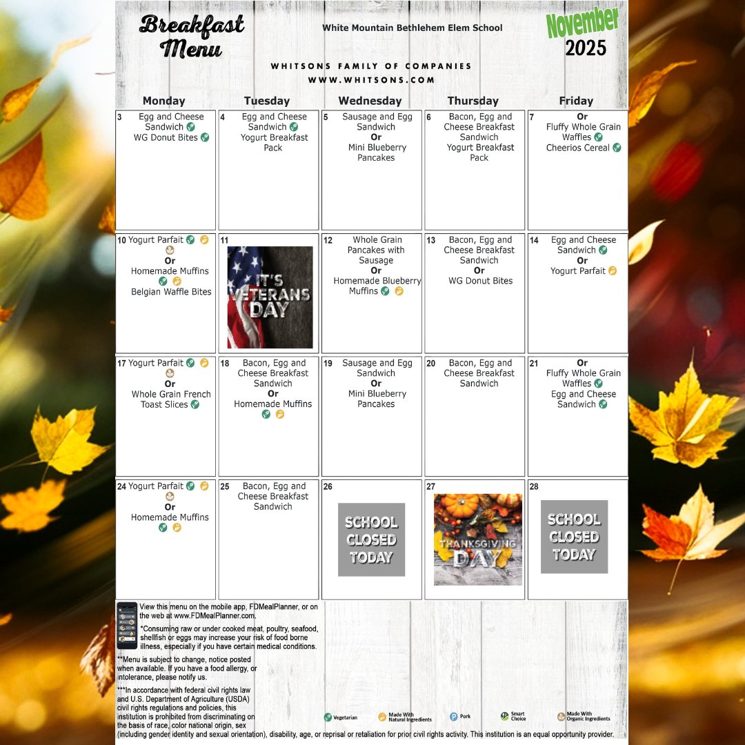 November Breakfast Menu