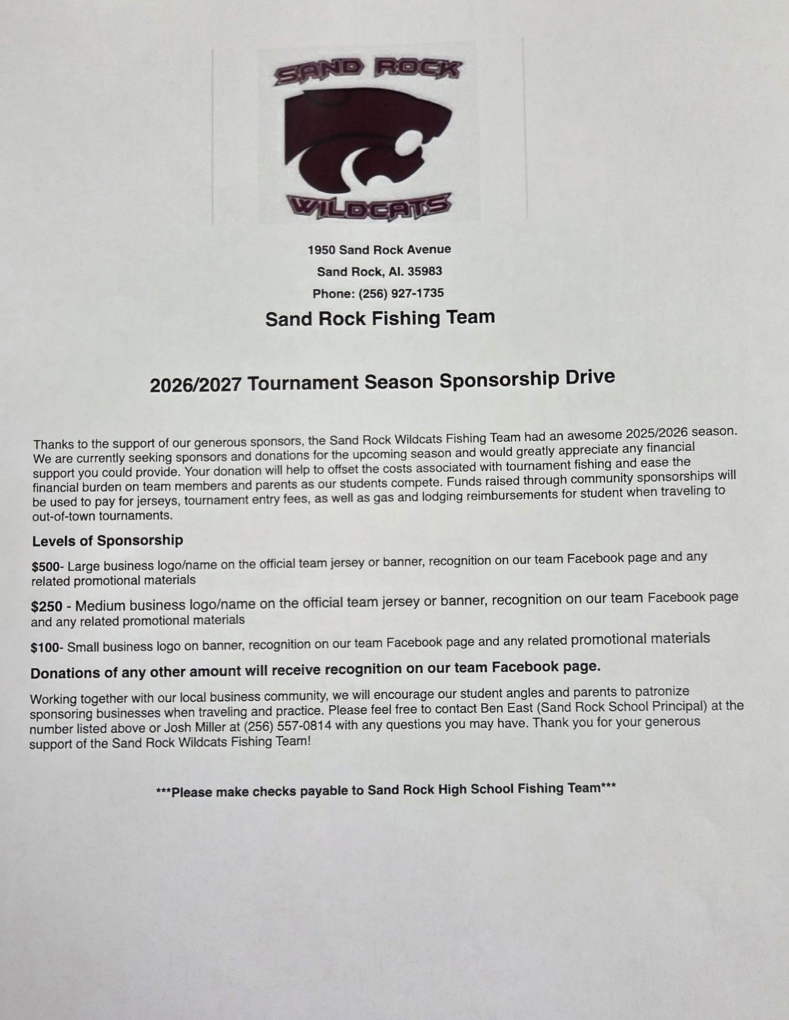 Fishing Team Sponsorship Drive Letter
