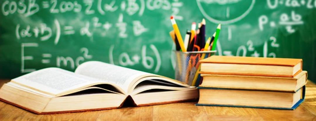 image school supplies and chalk board