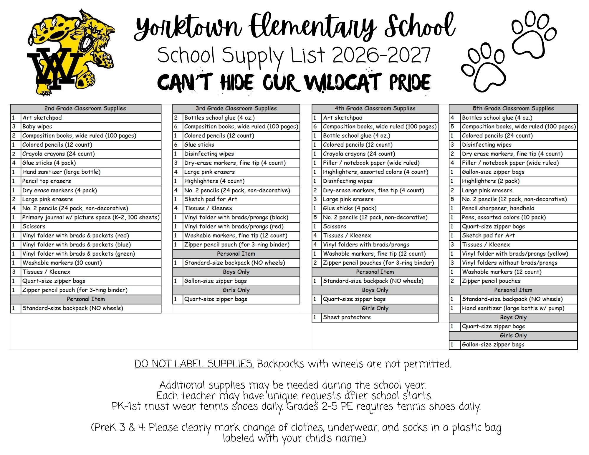 26-27 School Supply List