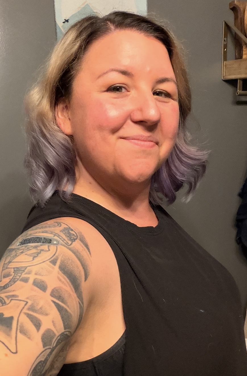 teacher with purple hair
