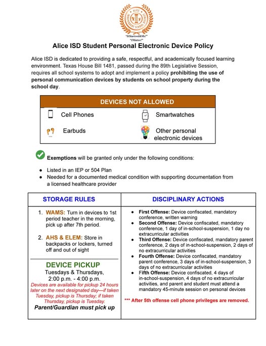 Reminder Cell Phone Policy