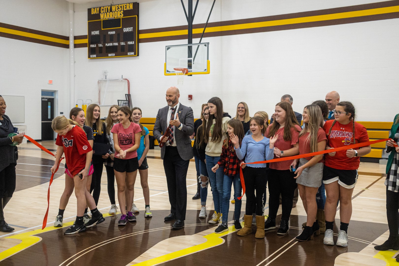 Ribbon cutting ceremony for Western Middle School gymnasium