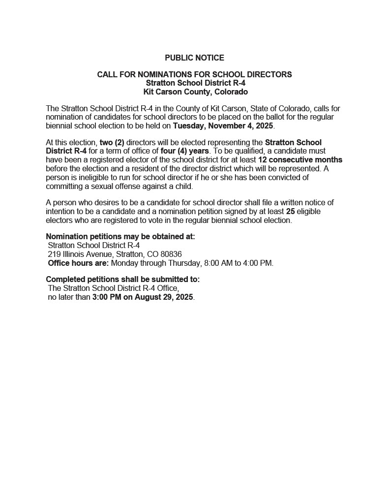 Call For Nominations For School Directors