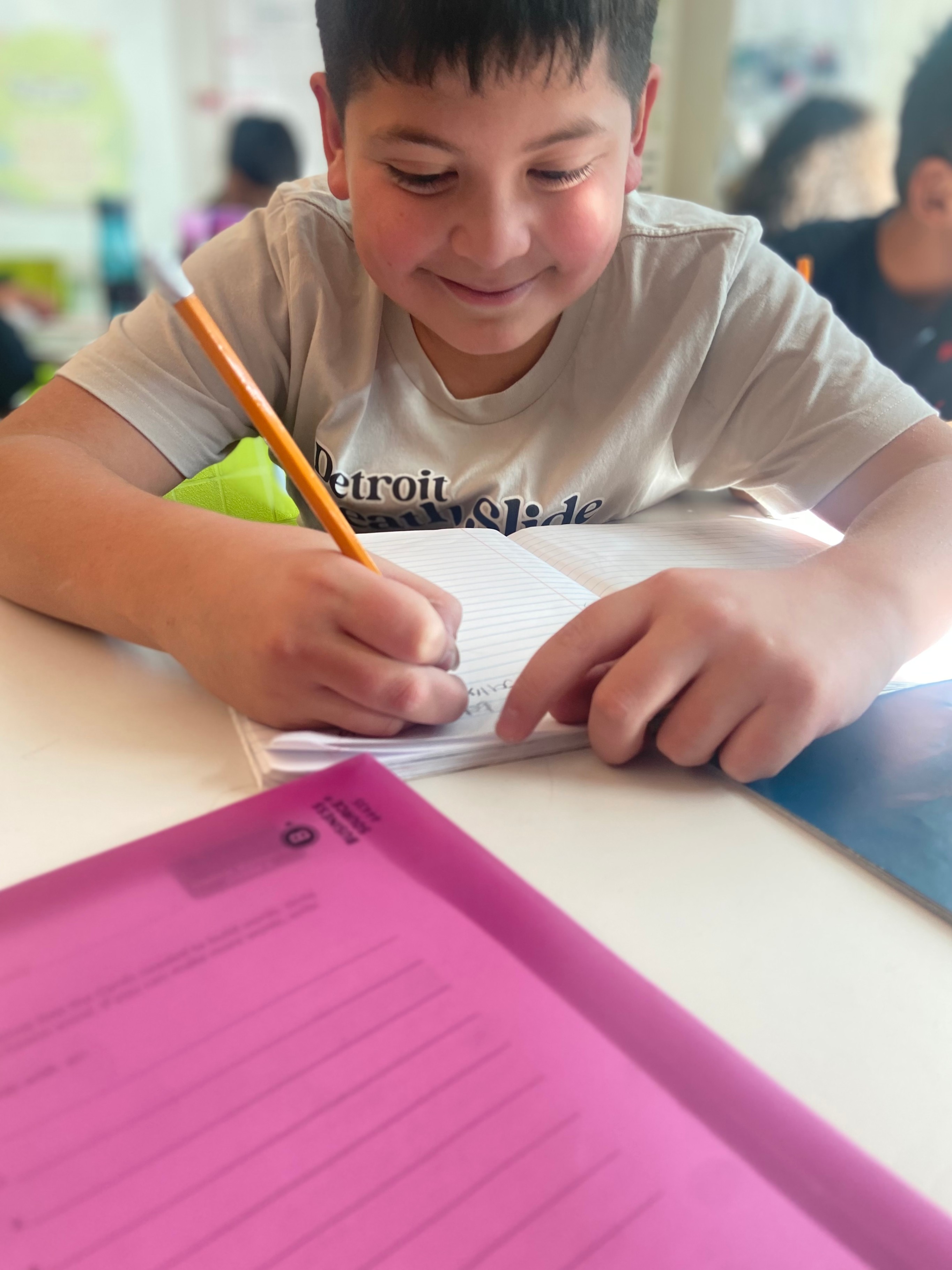 close-up of student with pencil