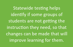 Statewide testing helps identify if some groups of students are not getting the instruction they need, so that changes can be made that will improve learning for them. 