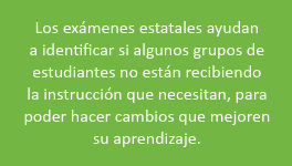 Los exámenes estatales ayudan a identificar si algunos grupos de estudiantes no están recibiendo la instrucción que necesitan, para poder hacer cambios que mejoren su aprendizaje.