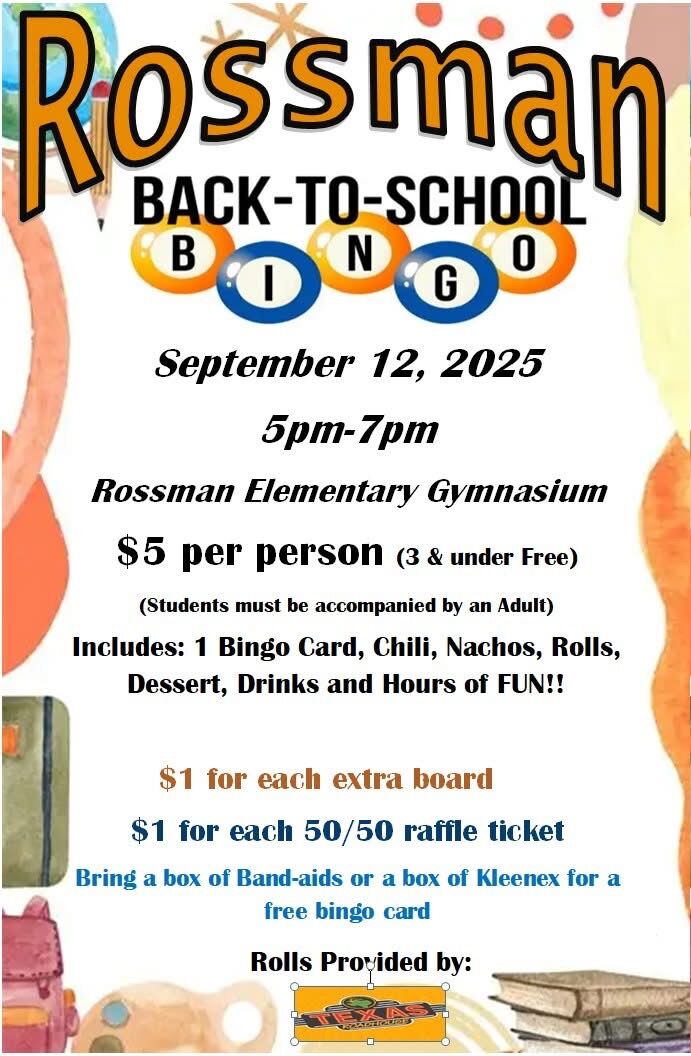 Back To School Bingo Night September 12, 2025 5:00pm-7:00pm 