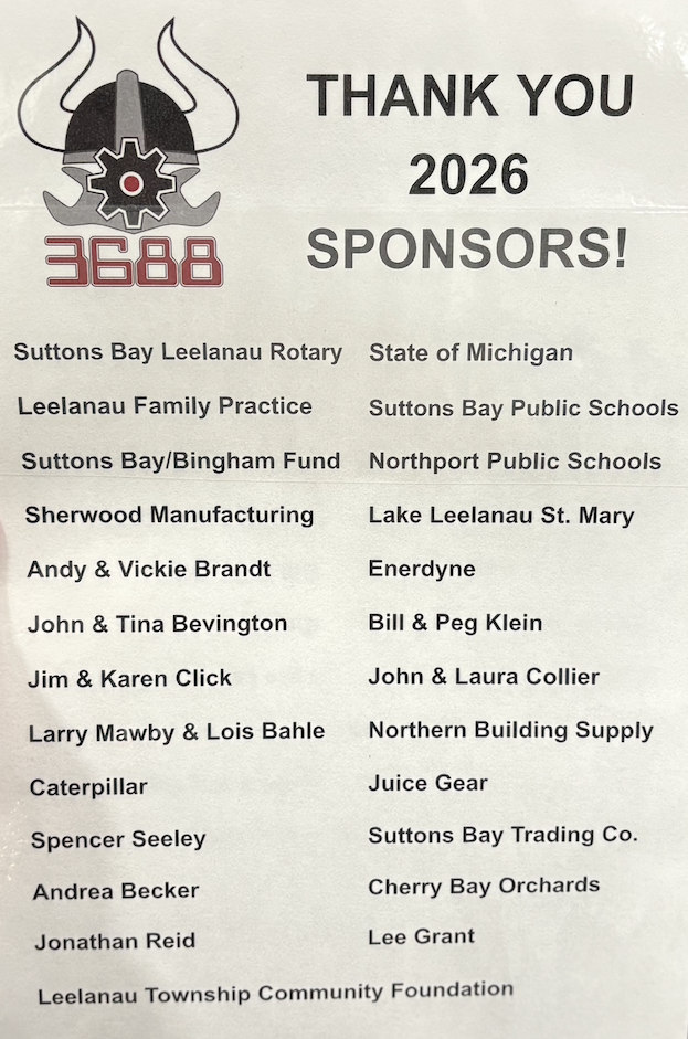 Suttons Bay Schools Robotics Team Sponsors for 2026