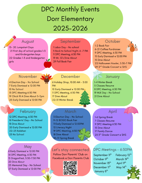 25/26 Dorr Parent Club Events Calendar!