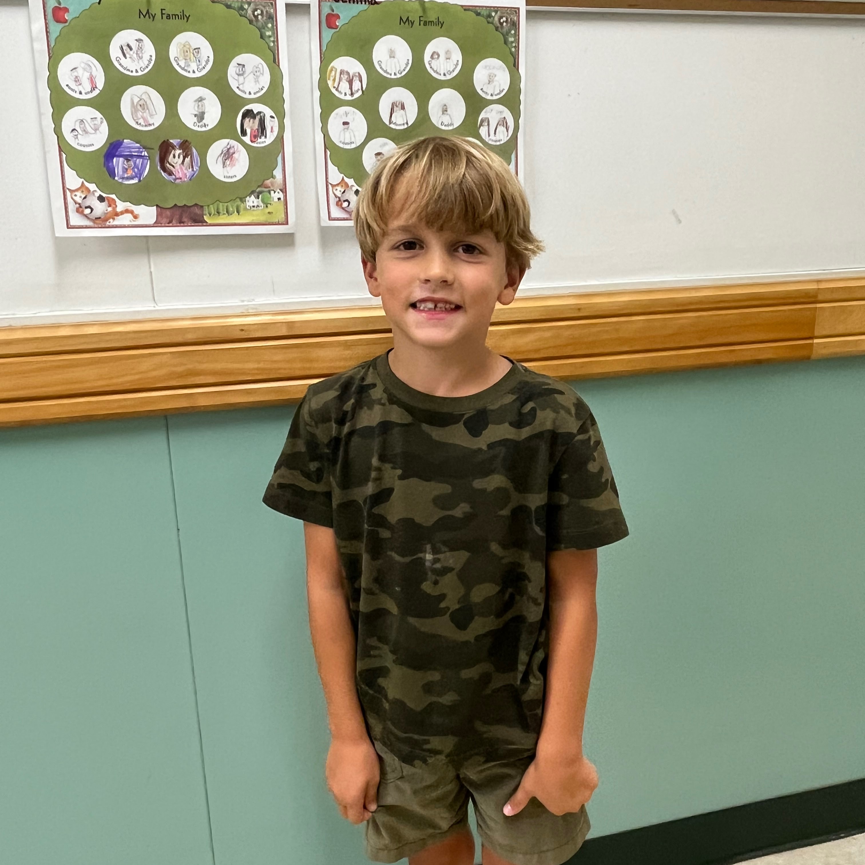 Student displaying classwork