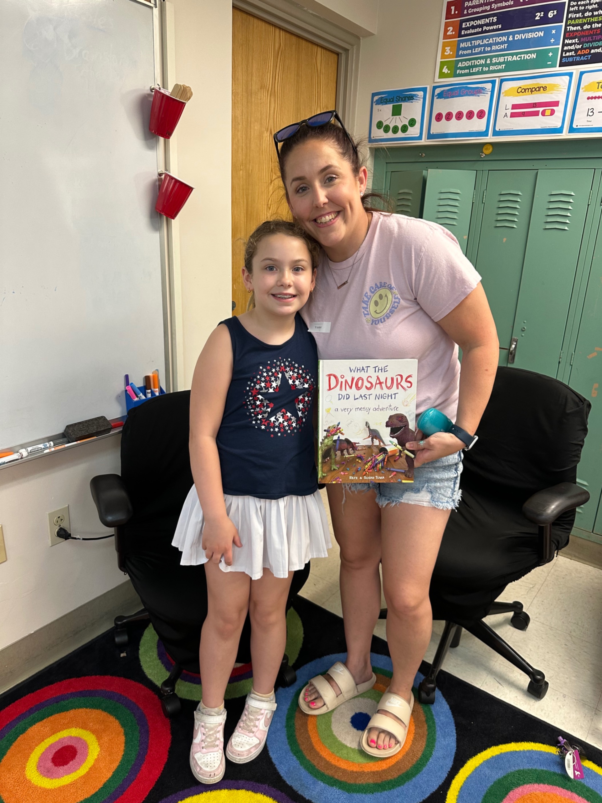 Mrs. MacDougall read What The Dinosaurs Did Last Night by Refe and Susan Tuma