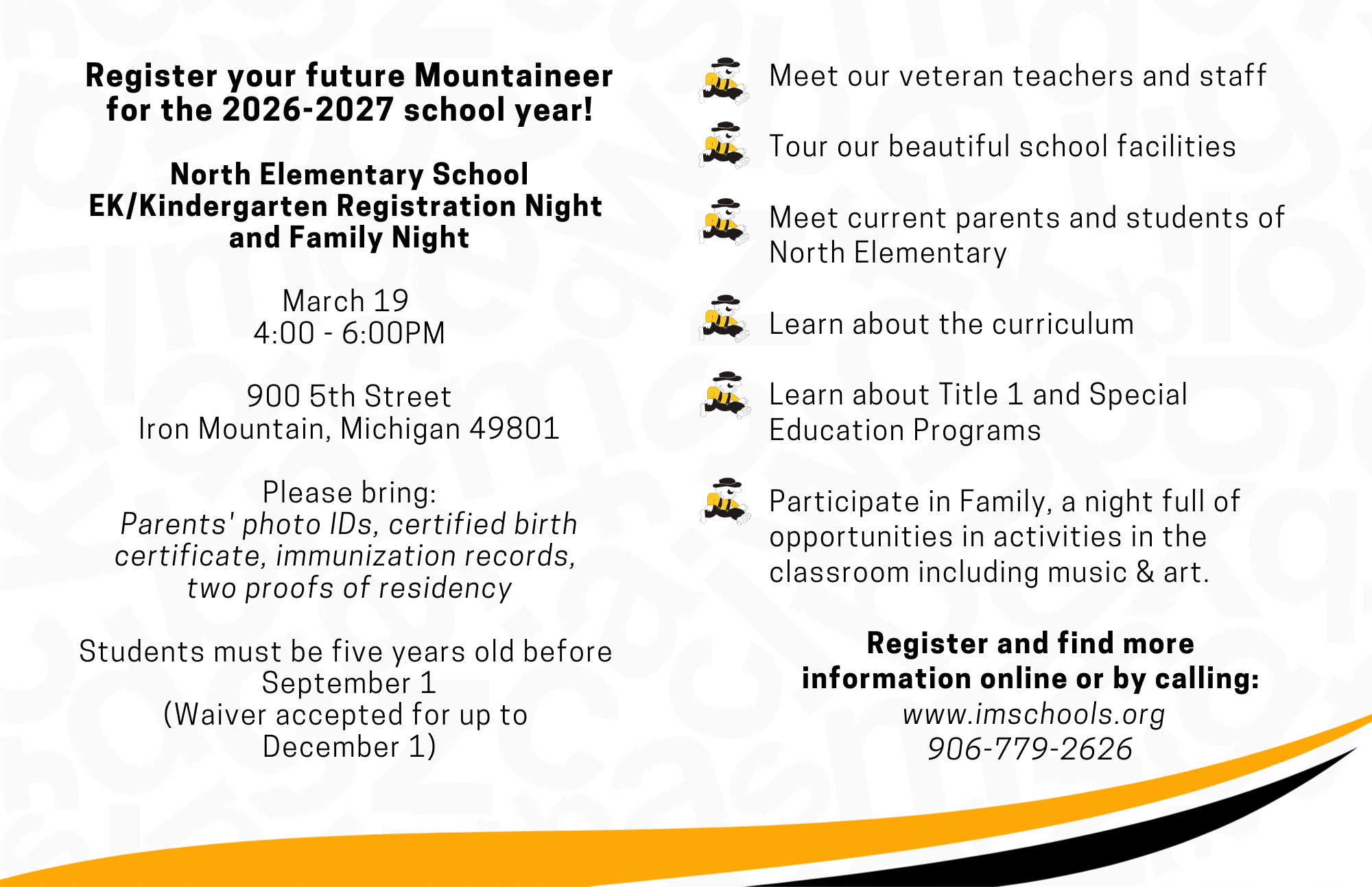 EK/Kindergarten Registration information graphic