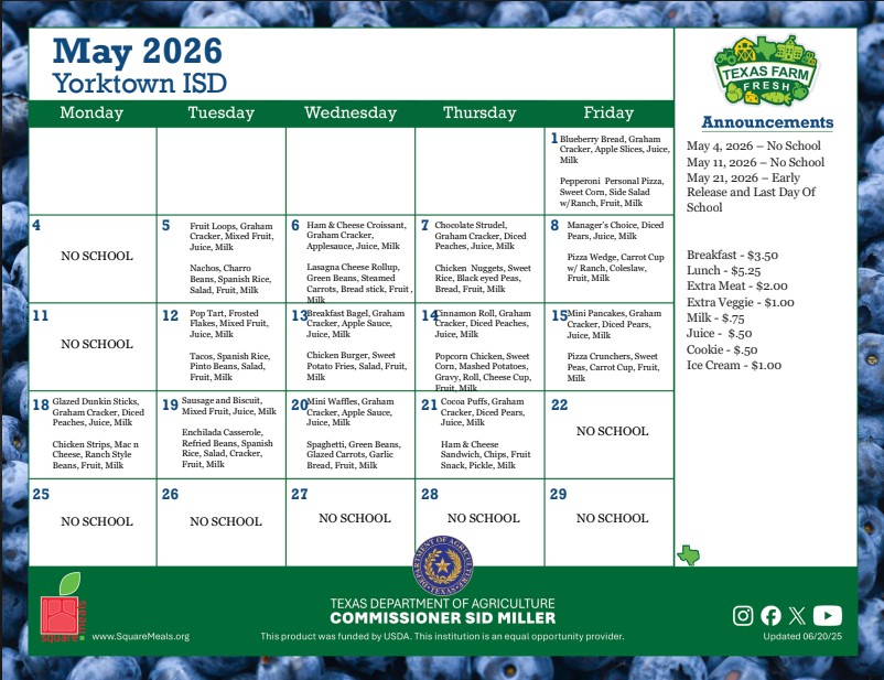 May Menu 2026